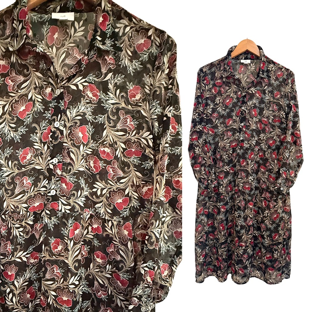 J. Jill Black Floral Long Sleeve Dress Boho Prairie Cottage-core Whimsigot - Picture 3 of 5